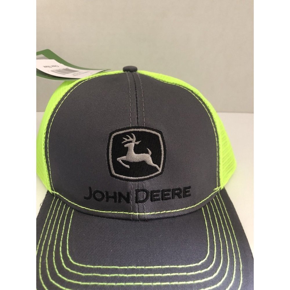 John Deere Trucker Hat Gray/ Bright Yellow Mesh OSFA SnapBack Embroidered - Picture 2 of 7